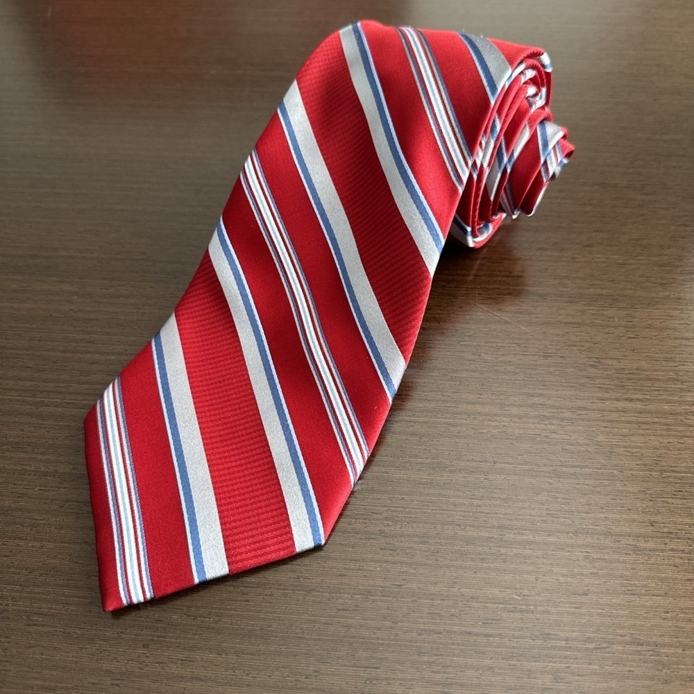 Ashford & Brooks London Handmade 100% Silk Tie Stripes Red /Blue Gray EUC